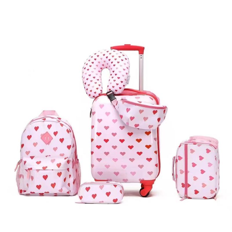 Nieuw ontwerp 6 stukken kinder reisset bagage schattig tekenfilmpatroon schooltassen met rits