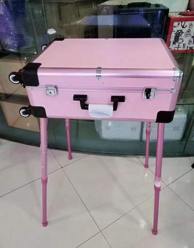 Make-up Case verstelbare staande benen Heavy Duty Koffer Led Light Mirror Cosmetic Rolling 4 Wheels Trolley Make-up Case