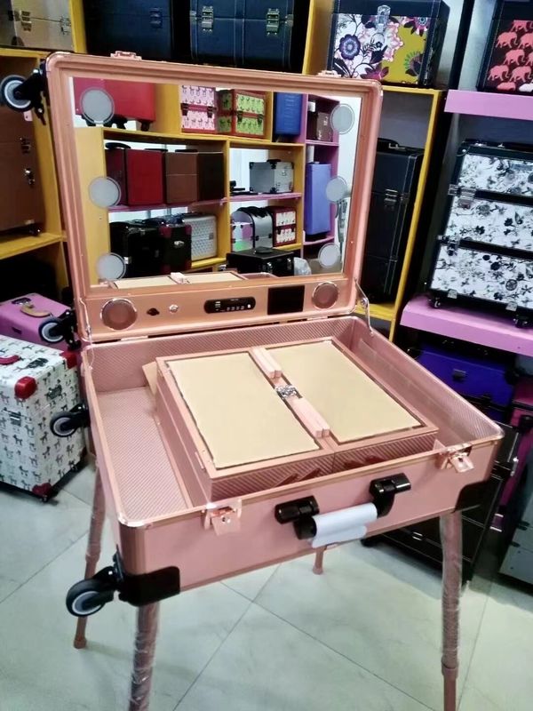 Make-up Case verstelbare staande benen Heavy Duty Koffer Led Light Mirror Cosmetic Rolling 4 Wheels Trolley Make-up Case