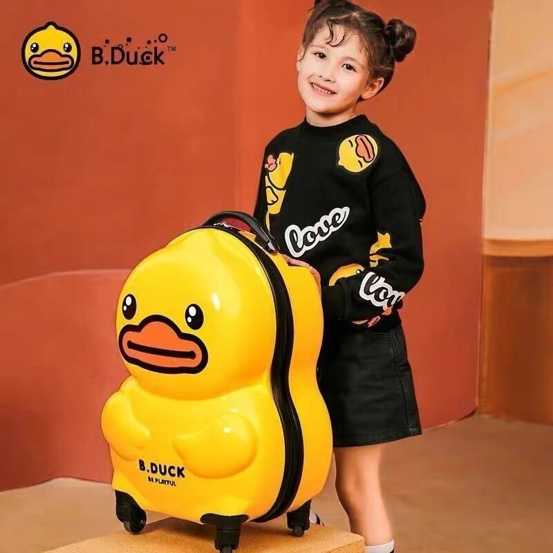Geel Kleur Eend Dierenontwerp Kinderen Trolley Kofferzak Kinderen Cartoon Rolling Baggage Case