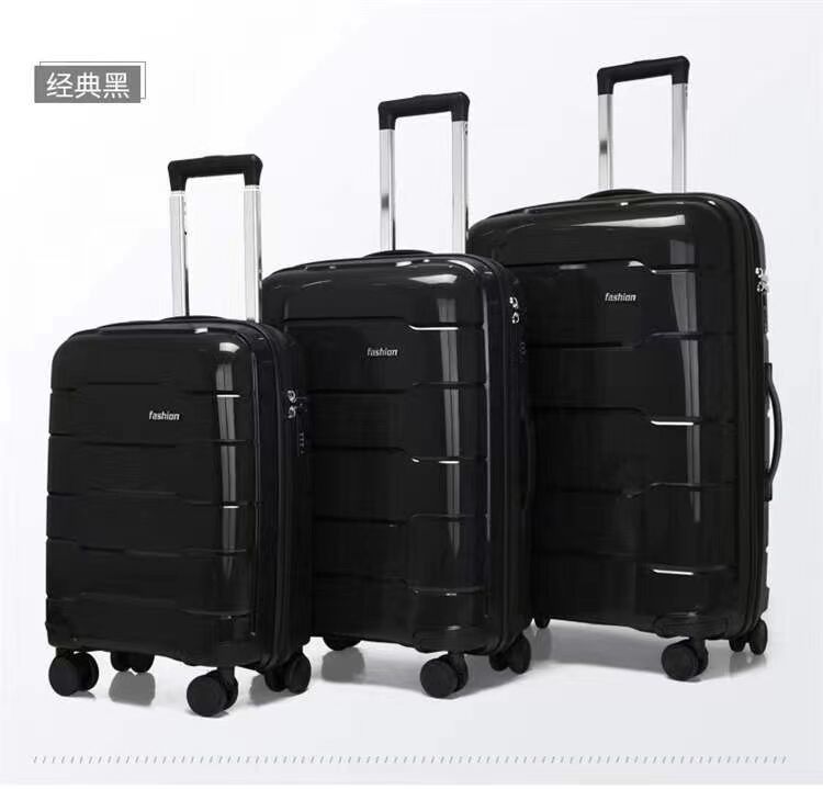 PP-materiaal Explosiebestendige rits Koffer 20 24 28 Drie-delige koffer Universele wiel Password Boarding Trolley Box