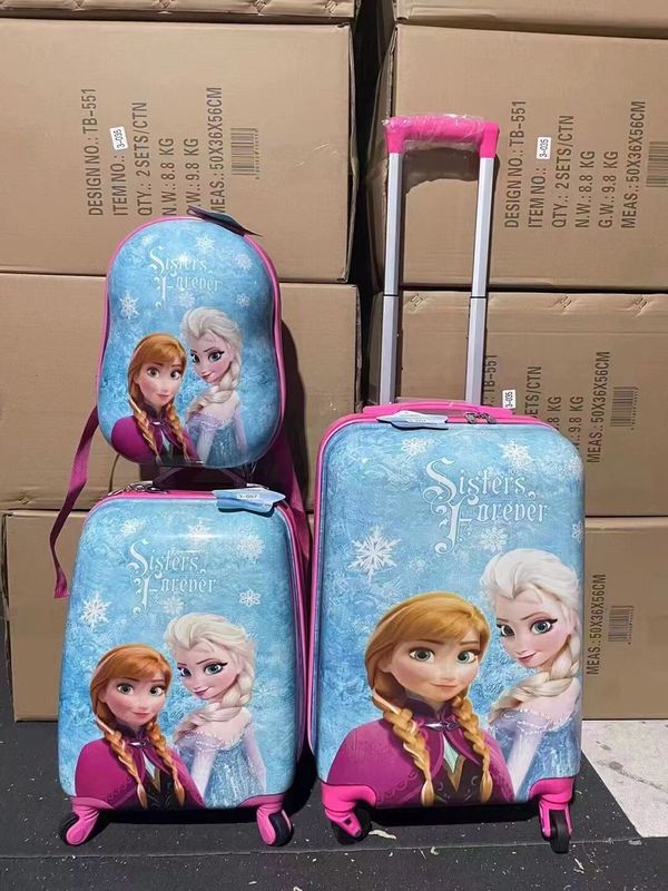 Modieuze cartoon pc gedrukte kinderen rijden op harde schelp koffer reis trolley bagage set