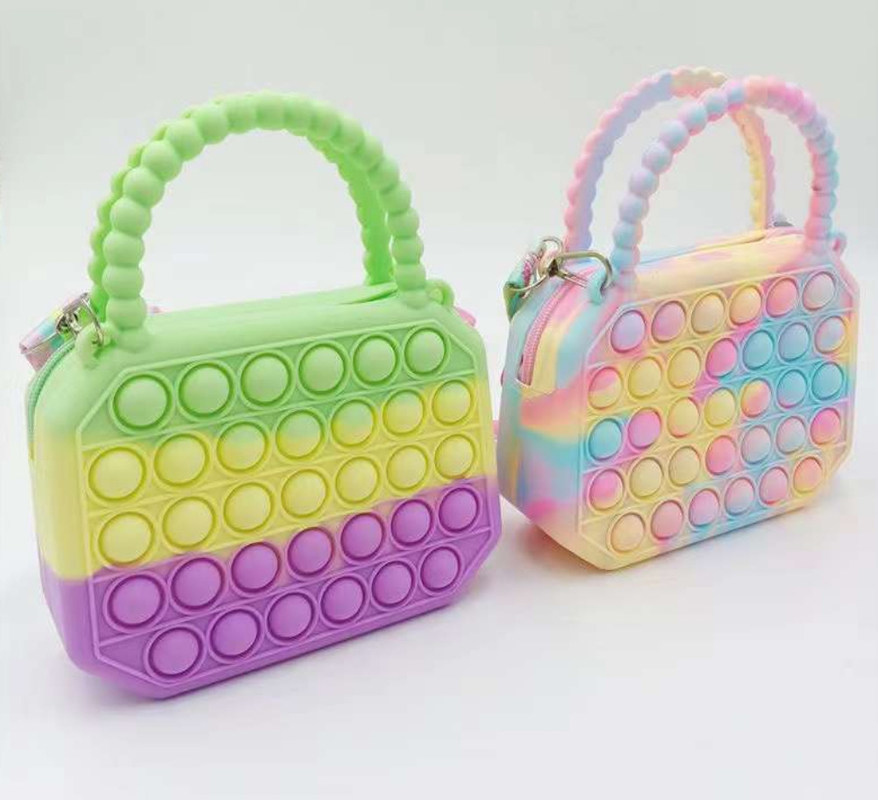 Fabriek Direct Octogonale Regenboog Kleuren Silicone Munt Tas Flexibel knijpen Met Zipper En Satchel Ketting Munt Tas