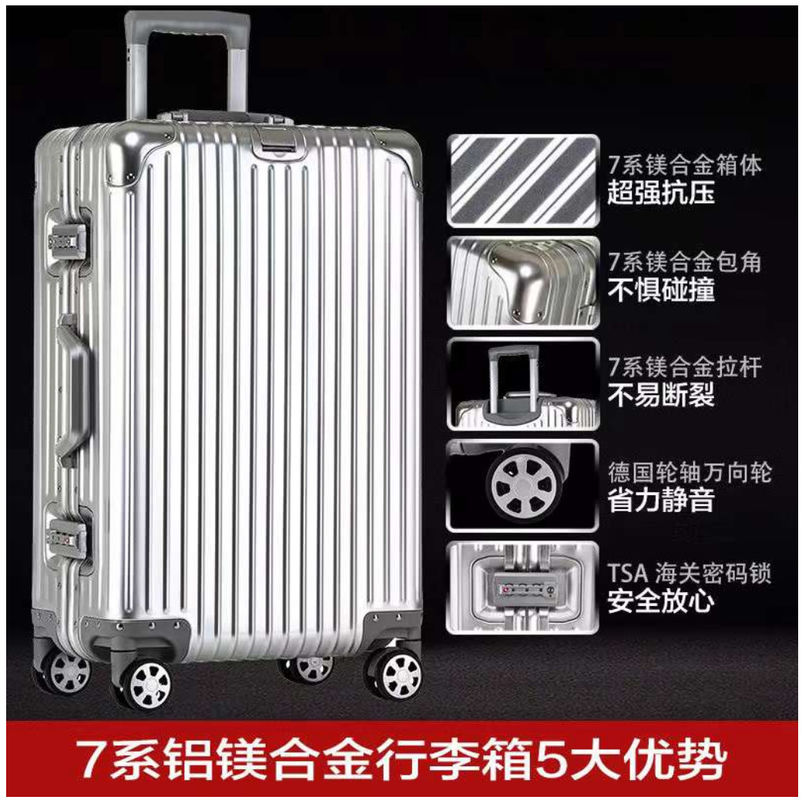 Aluminium frame reis trolley met stille wielen 24 inch Duurzame harde schelp op maat reis koffer bagage