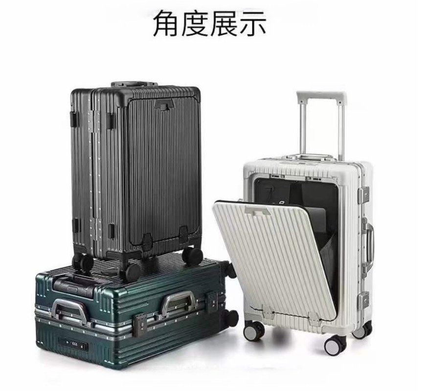 24-inch koffer voor open harde aluminiumschaal met USB-oplaadpoort TSA-slotbekerhouder en middelgrote telefoonhouder